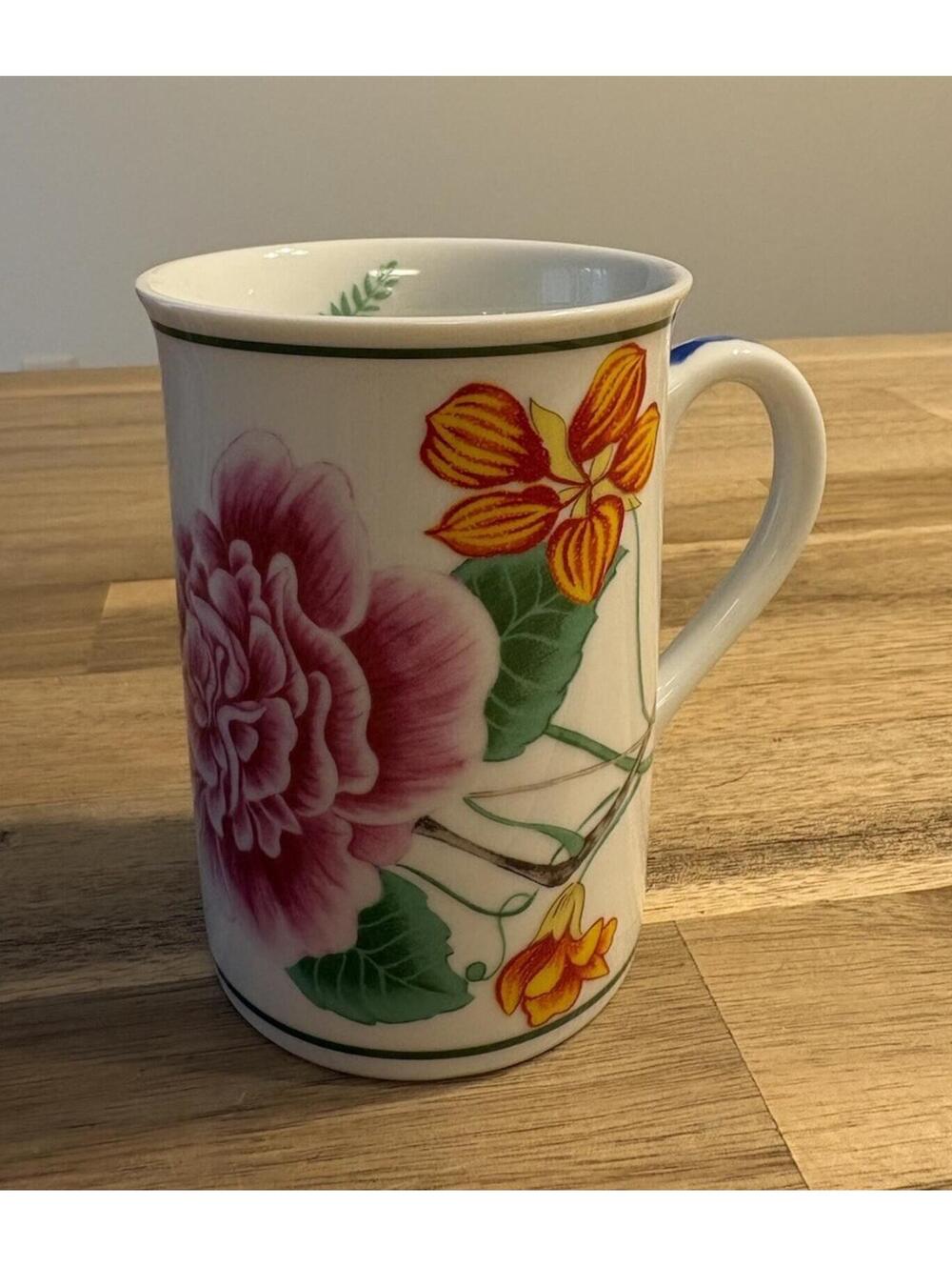 Chase Flores Lynn Chase Cup Mug 1996 Floral Garden Flowers Dragonfly